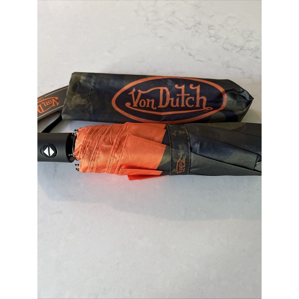 Von Dutch Originals Compact Folding Umbrella | Camo & Orange | NWT